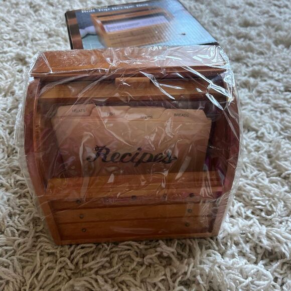 NIB Vintage Wood Recipe Box Roll Top Style Mid Century - Picture 5 of 9